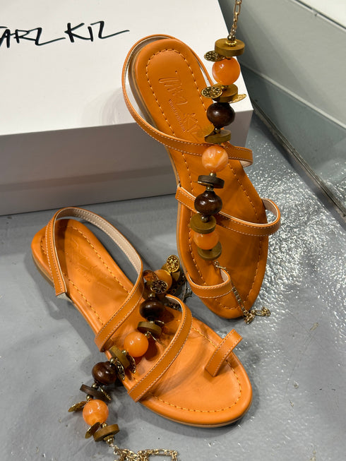 MIDNIGHT Turuncu Boncuklu Sandalet